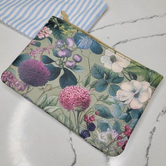 Ipsy set of 2 cosmetic makeup bags. peach summer striped spring floral no makeup - Picture 2 of 3